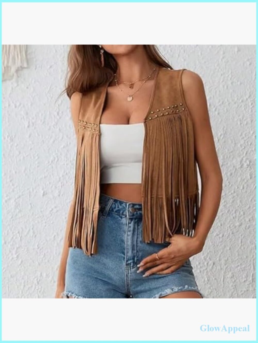 Sleeveless Fringe Vest with Studs Hippie Western 70s Streetwear Outerwear - Picture 5 of 6